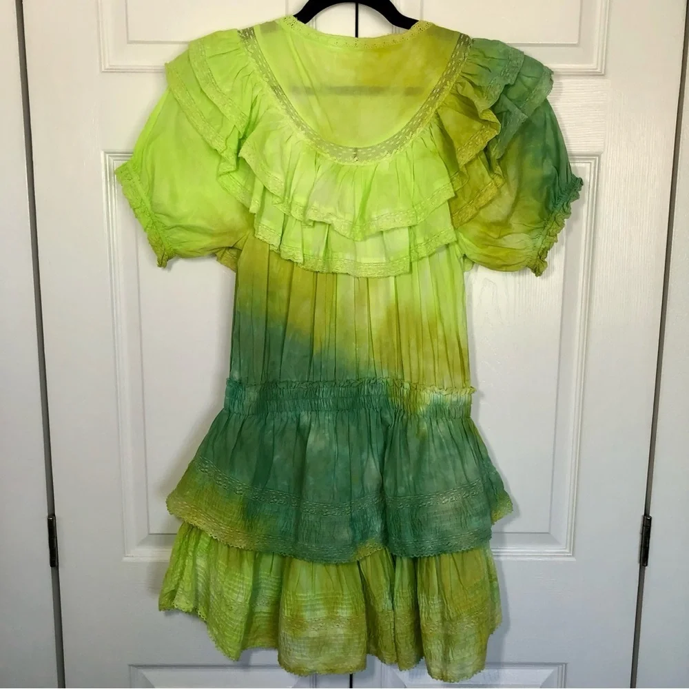 LOVESHACKFANCY LIMITED EDITION Green Gwen Ruffle Mini Dress Size L - Picture 7 of 13